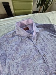 Consequence Slim Fit Flip Cuff Long Sleeve Purple Paisley Dress Shirt Size Large