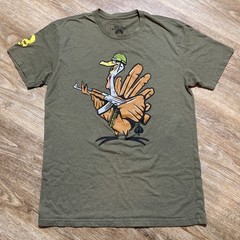 ZERO FOXTROT Men Medium Retro OD Green Turkey Day Graphic T Shirt USA AK-47 Army