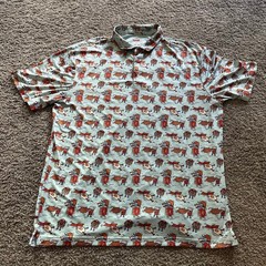Lofty Llama Performance Golf Polo Breakfast Bacon Eggs Pancakes Print Mens XL