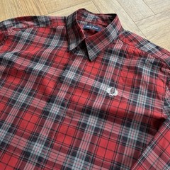 FRED PERRY Long Sleeve Check Shirt Red Black Grey Mens Size Large (L) Mod 60s
