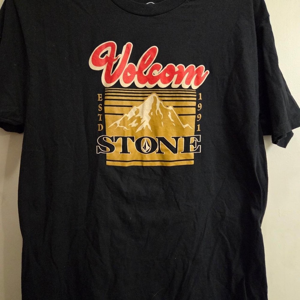 Volcom black t-shirt with red and yellow graphic, Size L