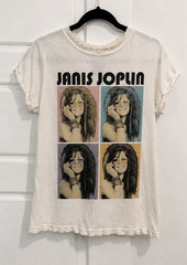 Recycled Karma Janis Joplin Graphic White T-Shirt S Short Sleeve Crew Cotton