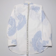 Etro NWOT Dress Shirt Size 38 in White with Blue Large Paisleys 100% Cotton