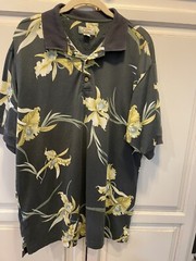 Tommy Bahama Polo Shirt Mens Medium Cotton Short Sleeve Floral Print RN# 86549