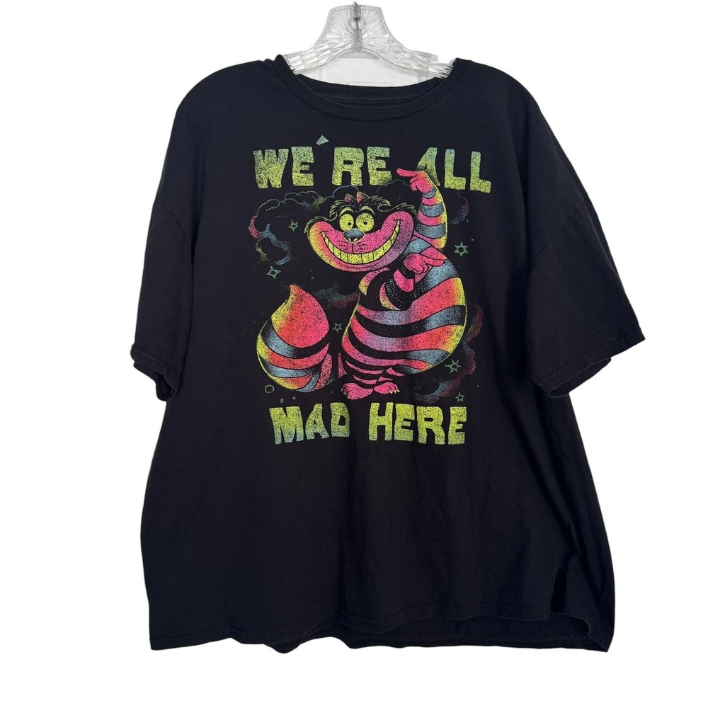 Disney Alice In Wonderland Cheshire Cat Shirt Mens 2XL Black We’re All Mad Tee