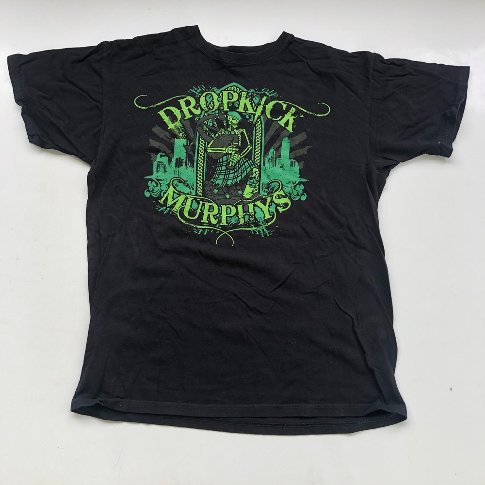 VTG Dropkick Murphys Skeleton Bagpipes Green Black Irish Punk T-Shirt Sz L Large