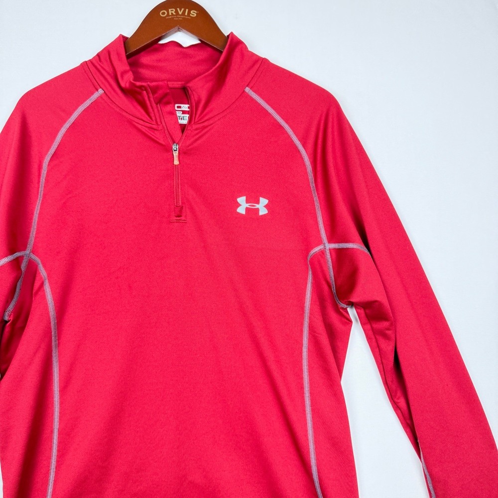Under Armour 1/4 Zip Pullover Mens Large ColdGear Fitted Red Athletic Shirt