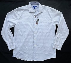 EGARA Light Blue & White Check Button Front Long Sleeve Shirt Mens XL (17.5) NEW