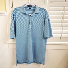 Peter Millar Turquoise Blue & White Stripe Summer Comfort Golf Polo Medium