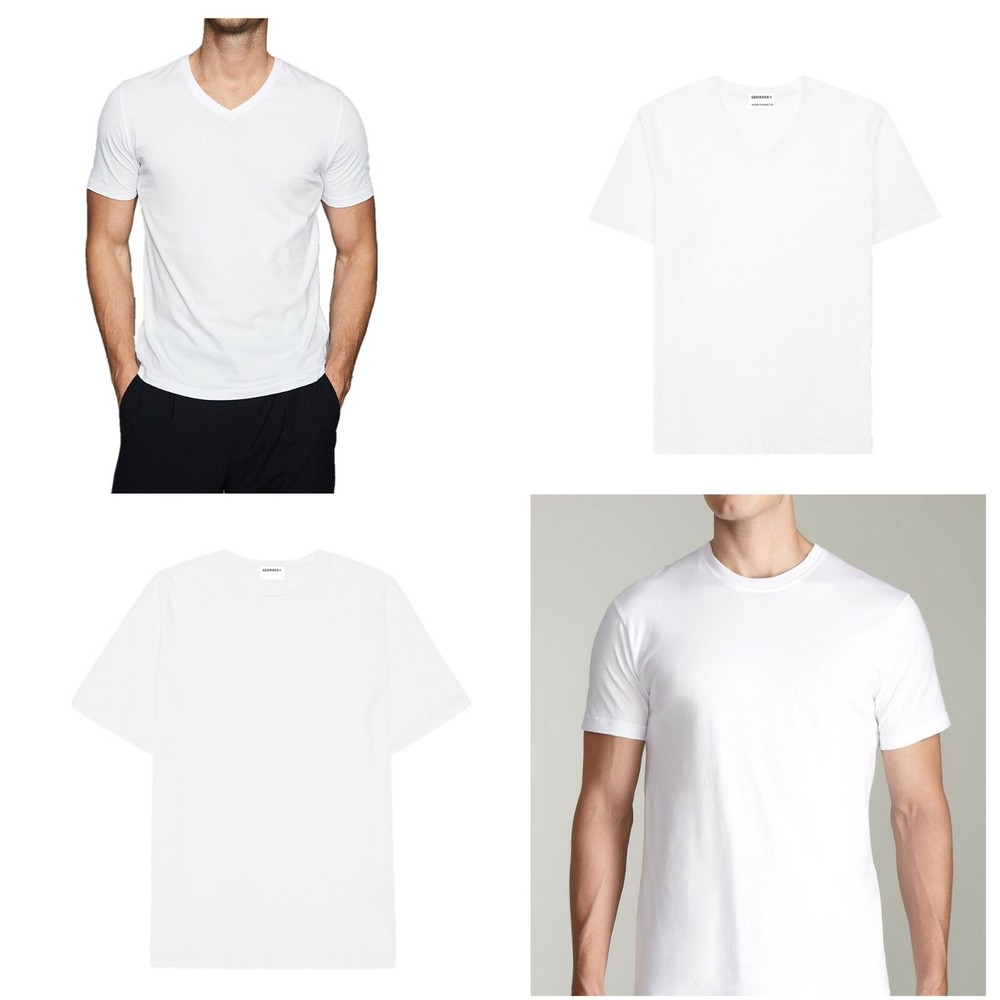 For Men 100% Cotton Thick Basic Tee Casual T-Shirt Crew V Neck White S-4XL Lot