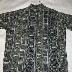 Natural Issue Hawaiian Tiki Aloha Shirt Mens Sz L Striped Aztec Geometric