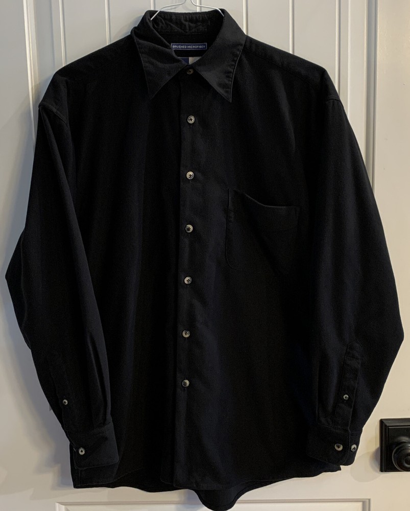 Urban Works 100% Polyester Brushed Microfiber Black Med Long Sleeve Button Down