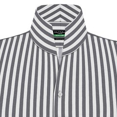 Men’s High Open Collar V Neck Buttonless Collar Shirt Grey White Stripes Summer
