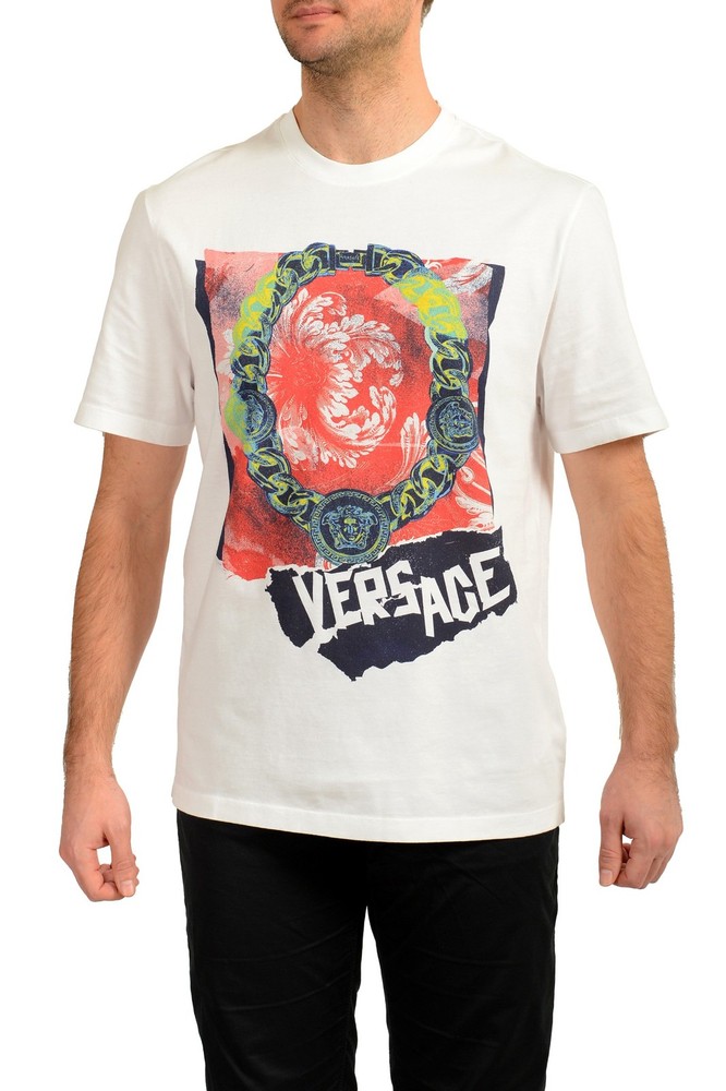 Versace Men’s Graphic Logo Print Multi-Color Short Sleeve T-Shirt US XL IT 54