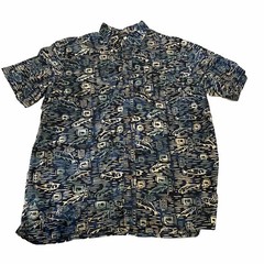 REDINGTON Fish Print Button Down Short Sleeve Men’s Large Shirt (a119)
