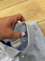 Thomas Pink Herringbone Pattern Solid Blue Dress Shirt Size 17 / 43 Mint