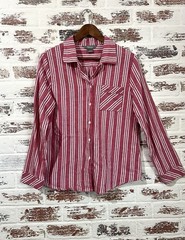 Natural Reflections Striped Button Down Shirt Red White Medium 100% Cotton