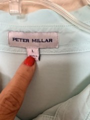 Peter Millar Crown Lava Wash Pima CottonJersey Long Sleeve Aqua Polo Size Large