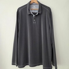 Tommy Bahama Polo Shirt Gray Long Sleeve Tencel Blend Mens XXL