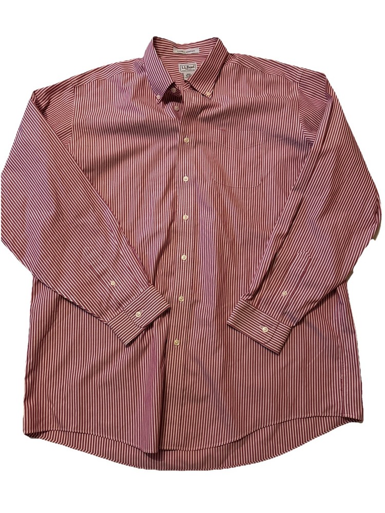 L.L. Bean Wrinkle Resistant Button Down Shirt Men’s XL Tall XLT Red Pinstripe