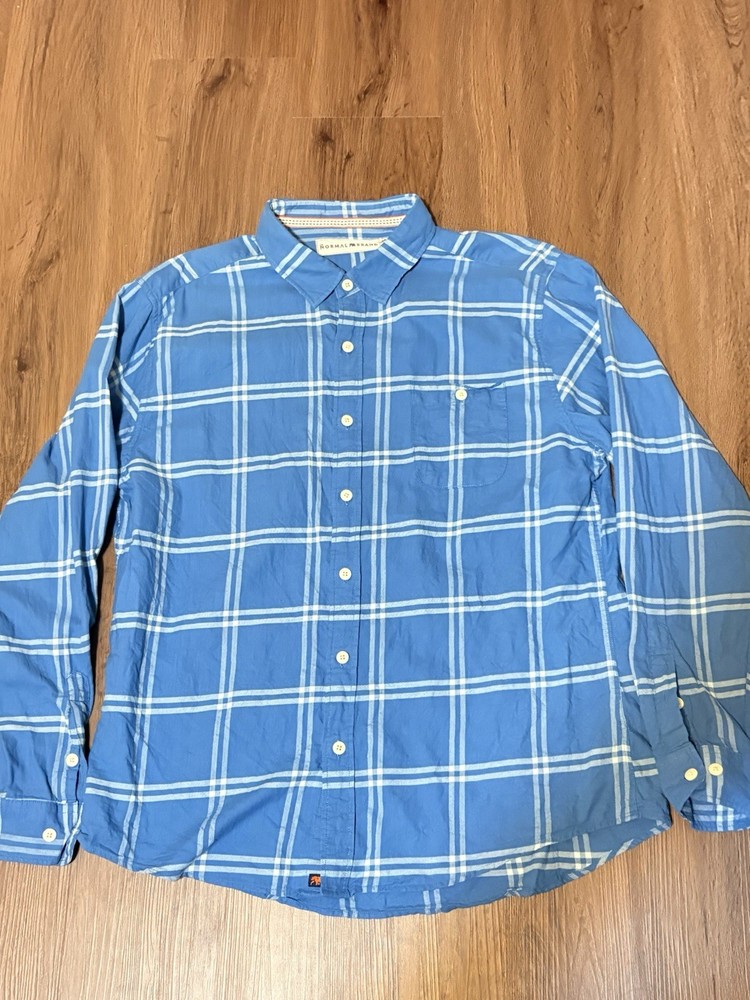 The Normal Brand Men’s Button Down Long Sleeve Plaid Shirt Blue, Size XL