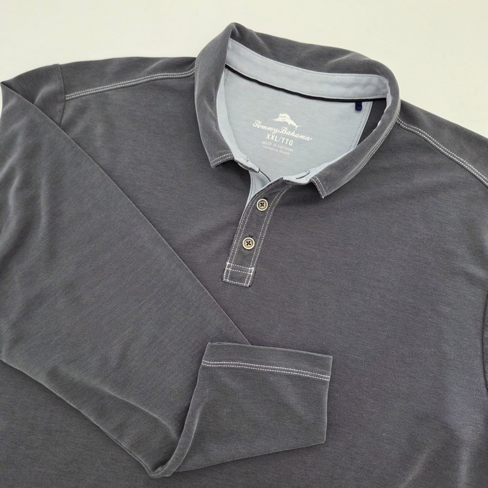 Tommy Bahama Polo Shirt Gray Long Sleeve Tencel Blend Mens XXL