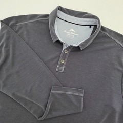 Tommy Bahama Polo Shirt Gray Long Sleeve Tencel Blend Mens XXL