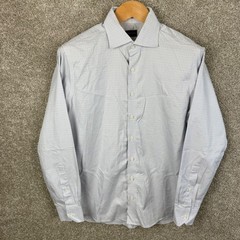 Proper Cloth Mens 16-33.5 Blue Grey Micro Check Cotton Button Down Shirt
