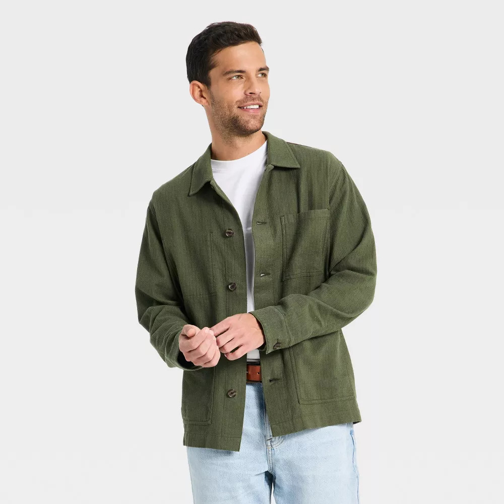 Men Long Sleeve Collared Button-Down Shirt – Goodfellow & Co Dark Green