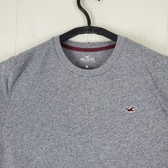 Hollister Shirt Mens Large Gray Embroidered Logo Cerw Neck Short Sleeve Stretch
