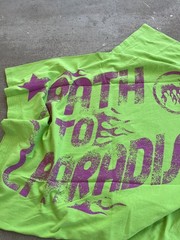 Hellstar Studios Path To Paradise Jesus Tee Neon Green Purple Pink Splat Cross