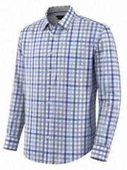 BUGATCHI Men’s Button-Down Shirt Light Blue Checkered Classic Fit Long Sleeve