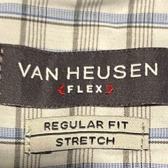 Van Heusen Flex Stretch Button Down Shirt 18 2XL Blue White Plaid Regular Fit