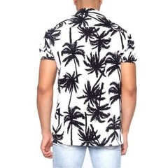 Nova Men Vacation Palm Leaf Button Down Shirt Short Sleeve Black White Size L