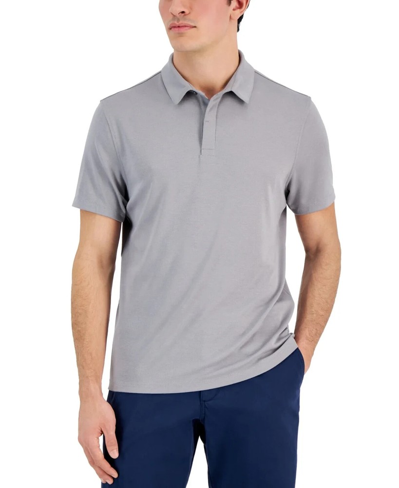 ALFANI Solid Heather Gray Polo Shirt Stretch Fabric Lightweight Regular Fit M