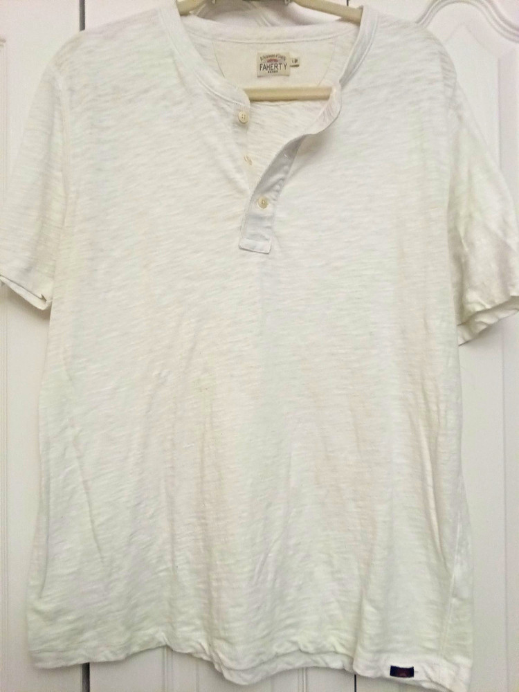 Faherty Men’s L Ivory Solid Henley Neck Short Sleeve Cotton Knit T-Shirt