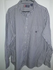 CHAPS XXL Long Sleeve Button Down Twill Shirt Blue Plaid Soft Cotton Polyester