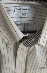Paul Fredrick Men’s Dress Shirt Off-White/Cream with Dark Brown 17.5/35 Cotton