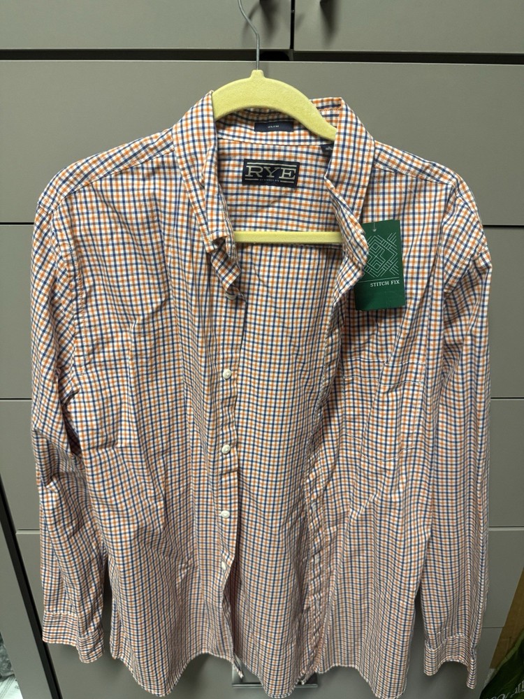 Rye By Hawker Rye Slim Gingham Button Down Shirt Men’s Large Long Sleeve Orange