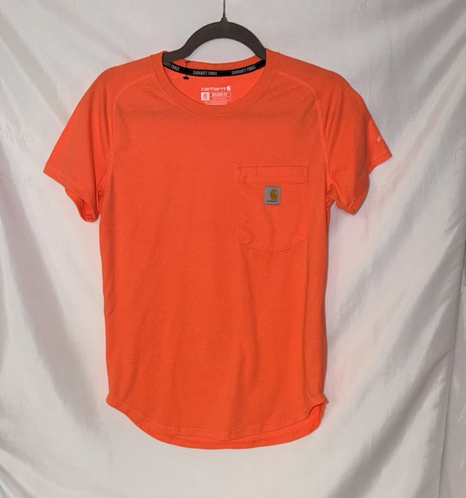 Carhartt Force Orange Solid Pocket Logo Crew Neck Tee Men’s Relaxed XS