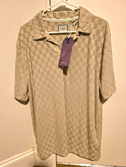 Brave Soul London Men’s Polo Shirt Short Sleeve Check Light Stone Size L