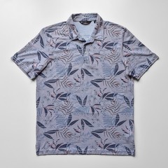 TravisMathew Men’s L Gray Tropical Blue Pink Leaf Performance Stretch Golf Polo