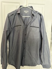 Express Fitted Cotton Solid Gray Dress Shirt L 16-16 1/2 Point Collar