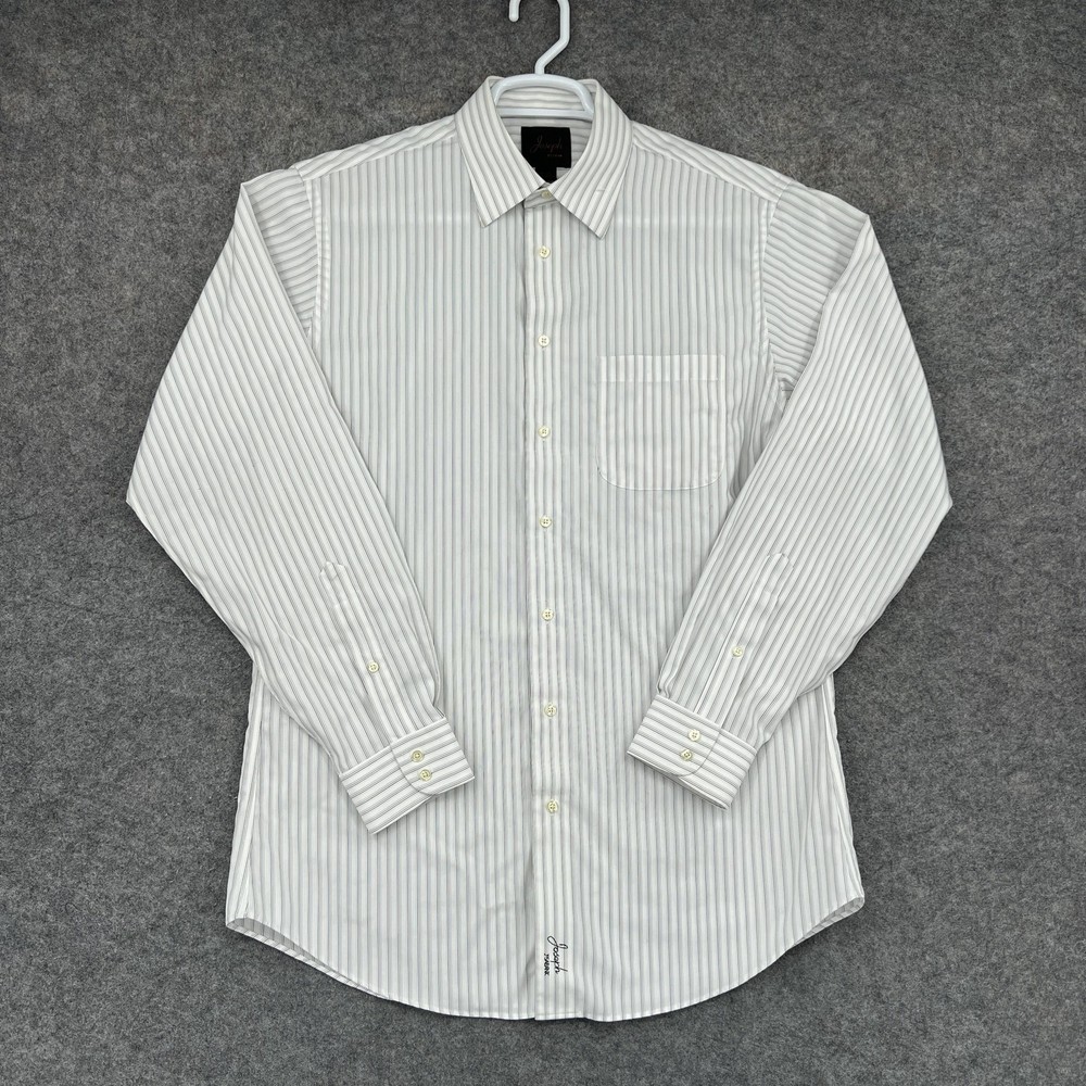 Jos A Bank Dress Shirt Mens 16 34/35 White Stripe Classic Fit Cotton Long Sleeve