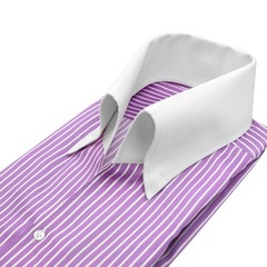 Men’s High Open Button Down Collar Shirt Lilac White Stripes Size 17 French Cuff