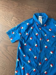 Isaac Morris IML button down popsicle shirt Sz small blue white red summer