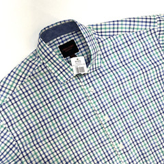 Linea Uomo Gingham button Up Short Sleeve Shirt Men’s L Navy/Teal NWT