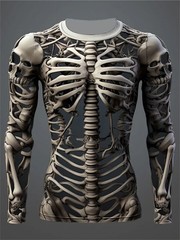 3D Print Skeleton Skulls Pattern T Shirts Men Long Sleeve Casual Fashion T-shirt