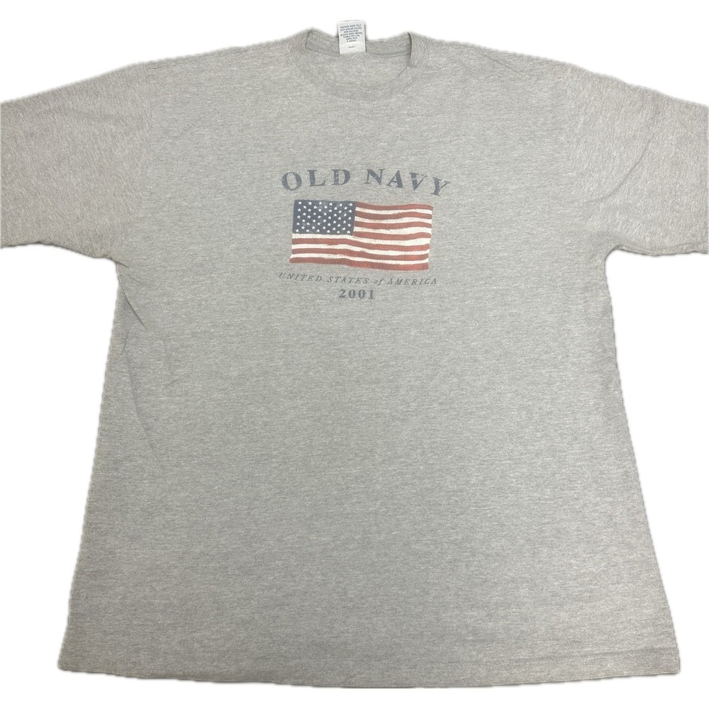 Old Navy Mens 2001 American Flag T-Shirt Large Gray Short Sleeve Graphic Tee