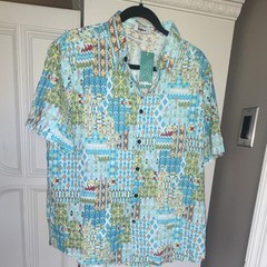 Vatpave Men’s Multicolor Geometric Button-Up Shirt Cotton Viscose Short Sleeve